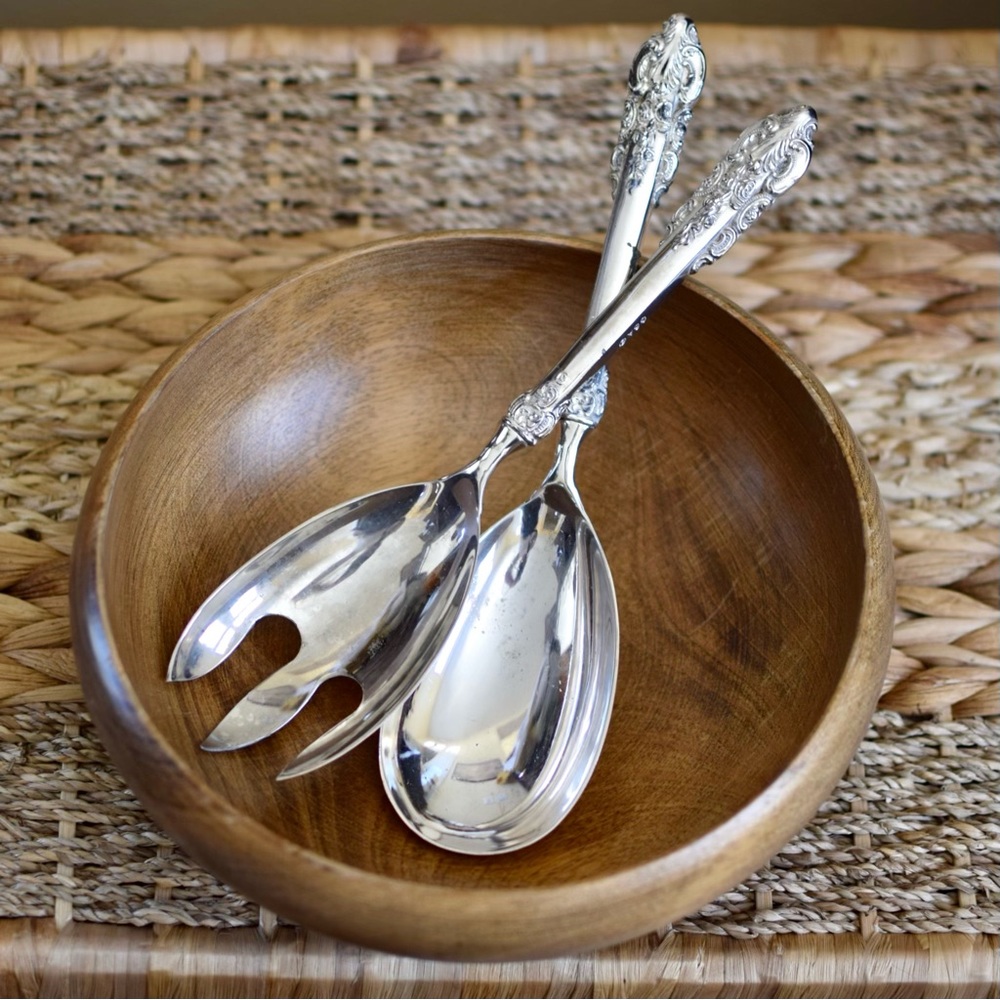 Vtg Godinger GSA Ornate Silver Plate Salad Servers Set Spoon & Fork